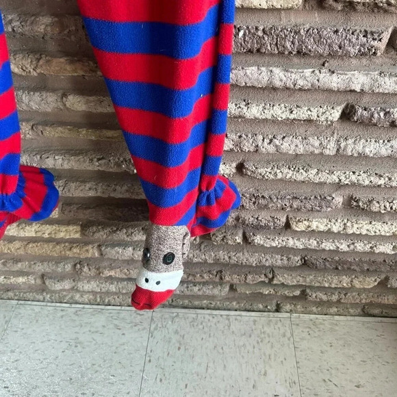 Nick and Nora Striped Sock Monkey Footed Footies 1 Piece Pajamas Size Medium - Picture 6 of 8